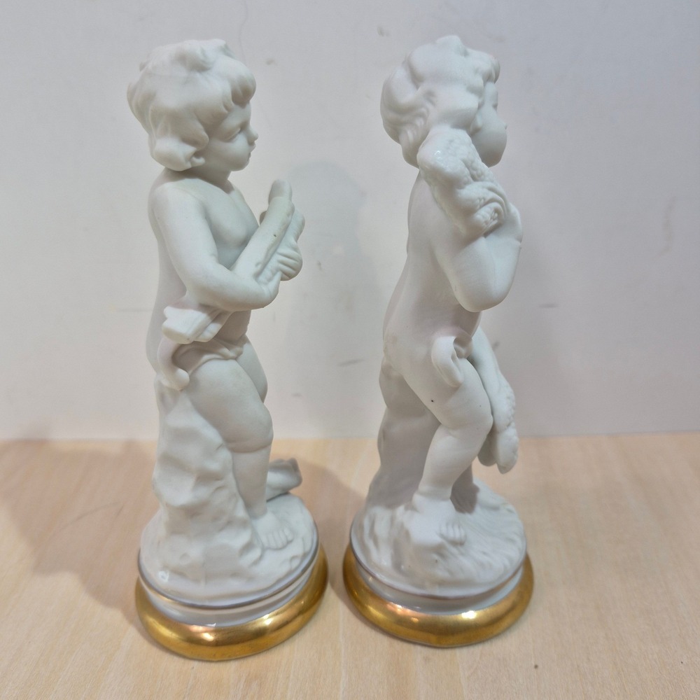 Vintage Cherub Angel Figurines Pair Porcelain‎ Made in Japan Gold Base - Picture 4 of 9